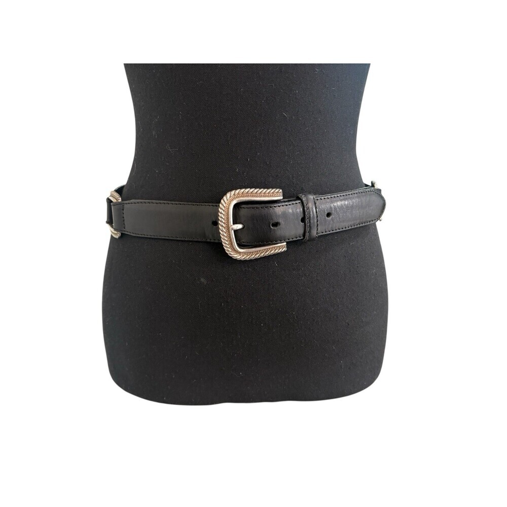 Fossil Black Leather Belt with Silver Western Buckle
